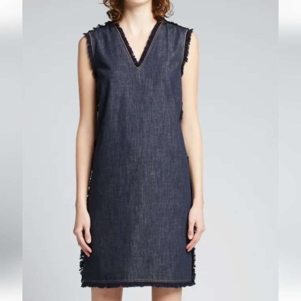 BRUNELLO CUCINELLI Fringe-Edges Denim Shift Dress